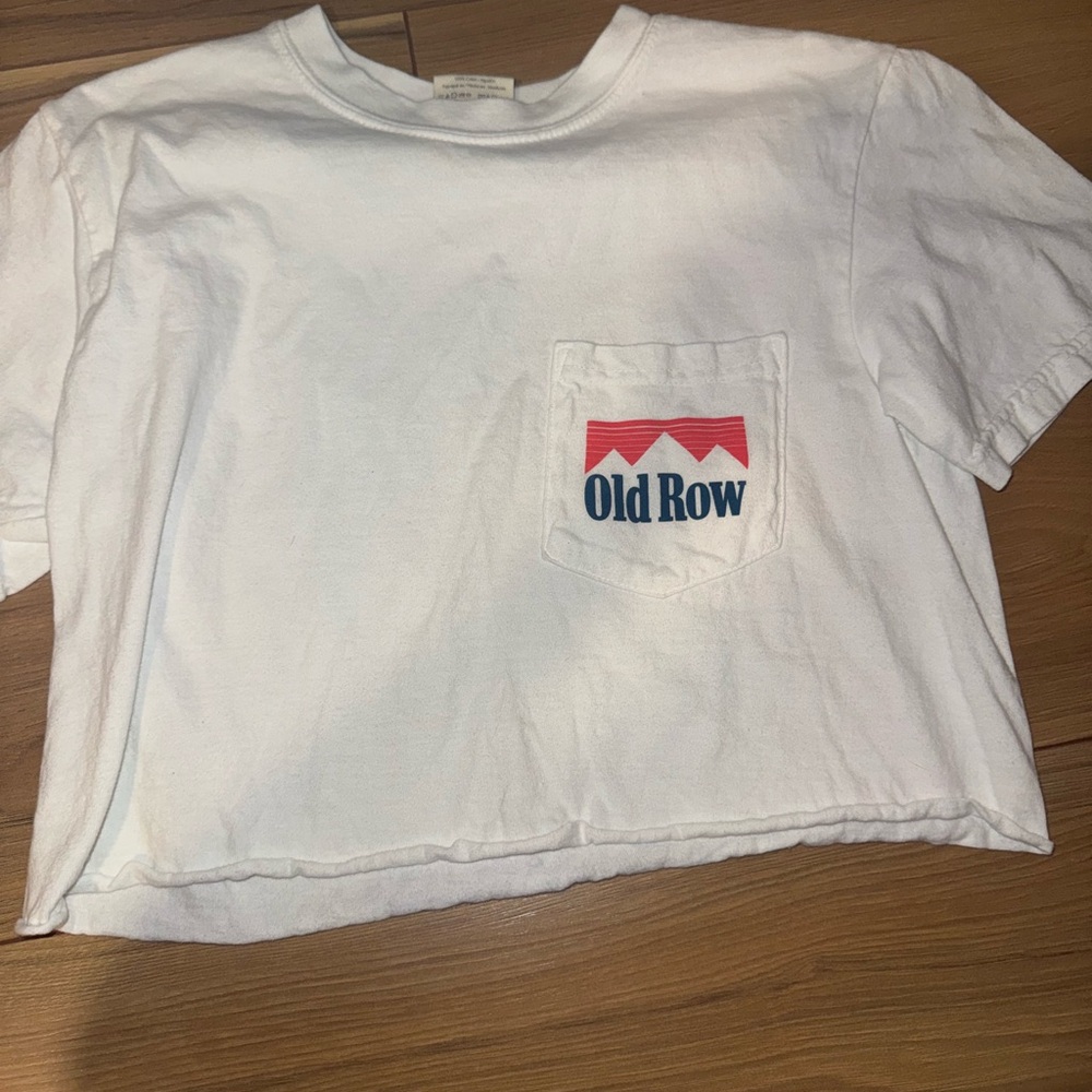 Old Row White Crop Top with Red and Blue Logo